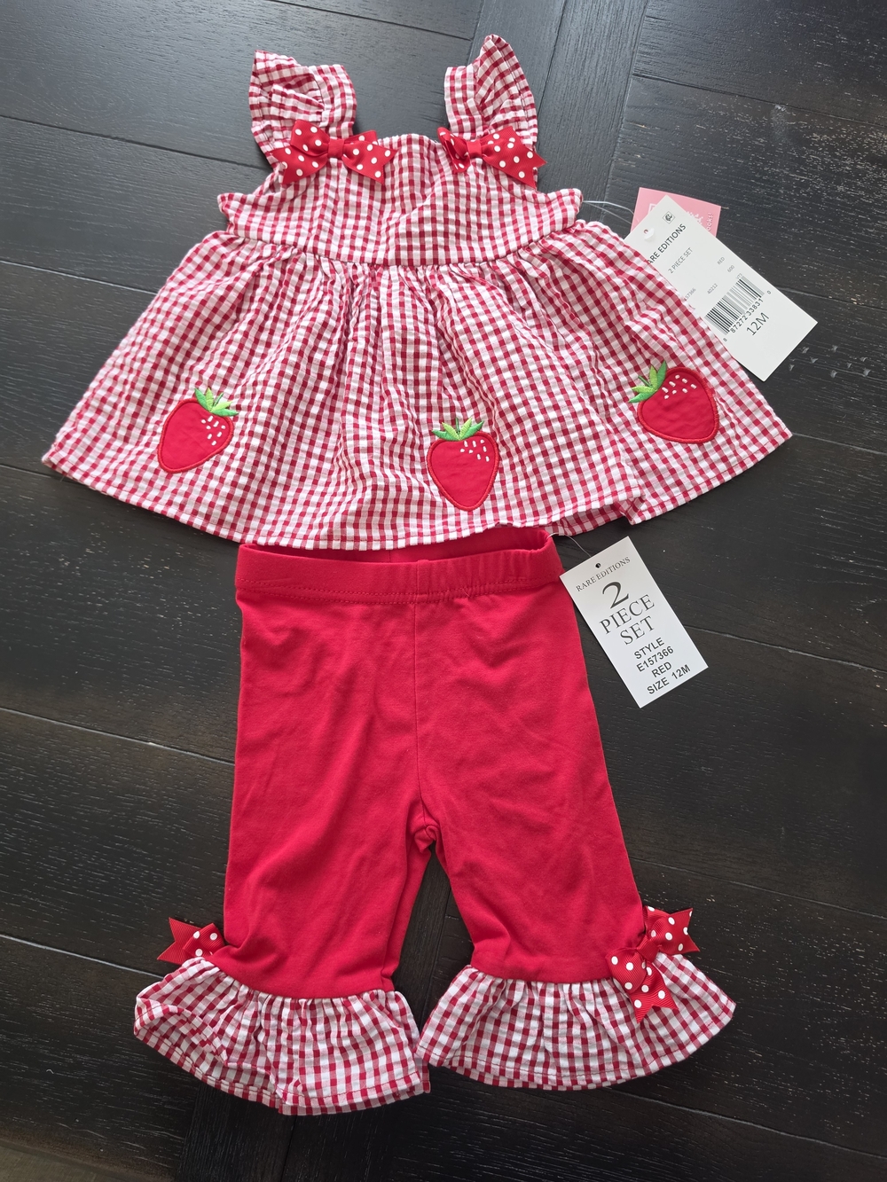 Rare Editions Red Gingham Strawberry 2-Piece Set